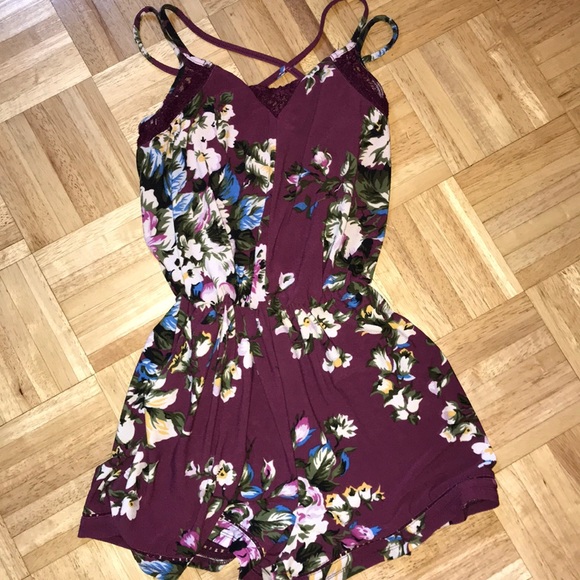 Xhilaration Pants - Maroon Floral Romper
